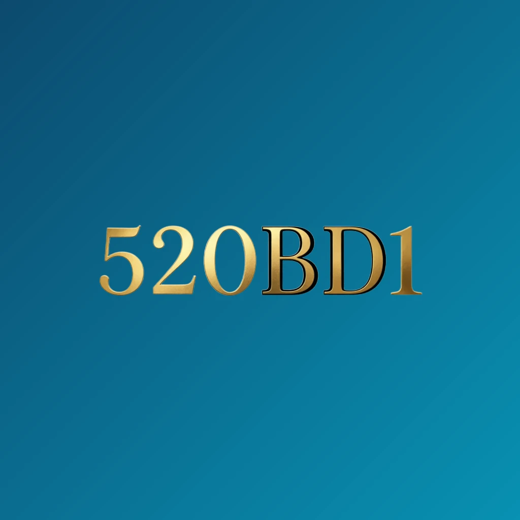 Luxury horizontal rectangular wordmark logo for 520BD1 with elegant gold serif typography on a black background, featuring minimal ornament details and a transparent PNG style